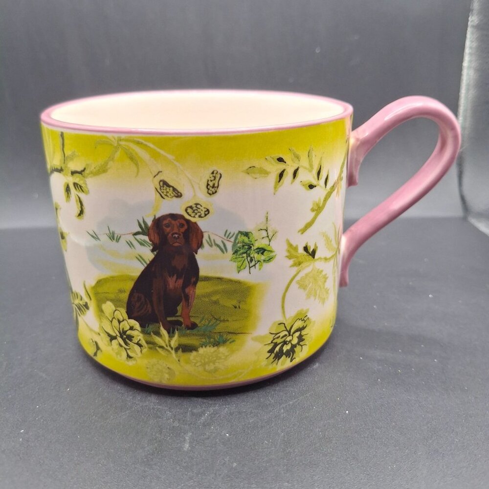 Portobello Stoneware Mug Anthropologie Pointer Dog & Yellow Floral Motif - Picture 3 of 5